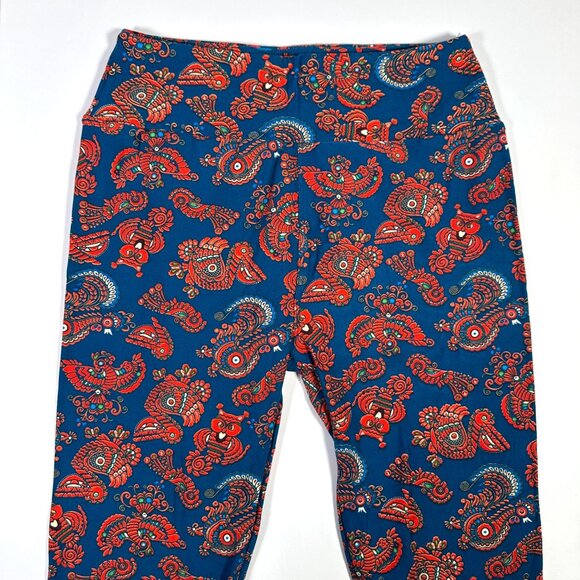LuLaRoe Blue Red Aztec Birds Soft Cozy LLR White Leggings One Size OS - Picture 2 of 6